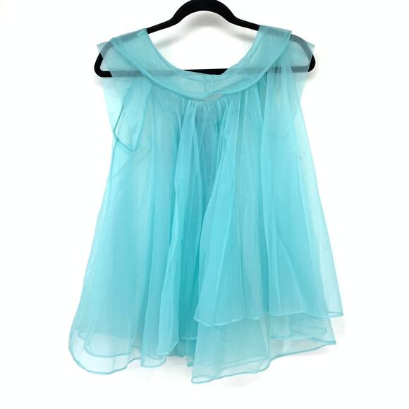 SOLD Vintage Pandora Nylon Babydoll Top Womens Size Medium Baby Blue Flower - Picture 3 of 7